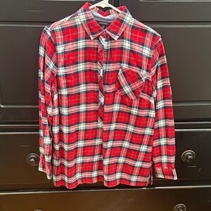 Lands' End Red and White Plaid Men's Shirt